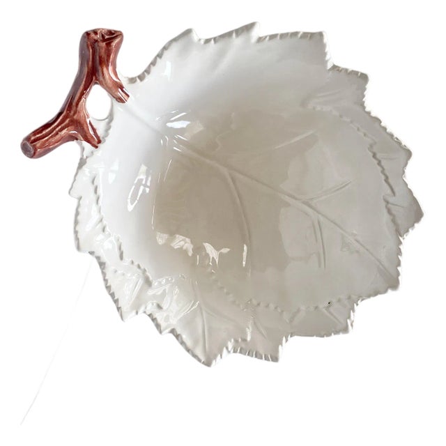 Leaf Bowl With Natural Branch Handle, Small — The Mane Lion, Hand-Painted Italian Ceramic For Sale