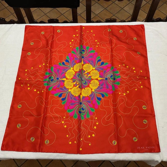 1980s Psychedelic Floral Design Silk Scarf by Jean Patou For Sale - Image 10 of 11