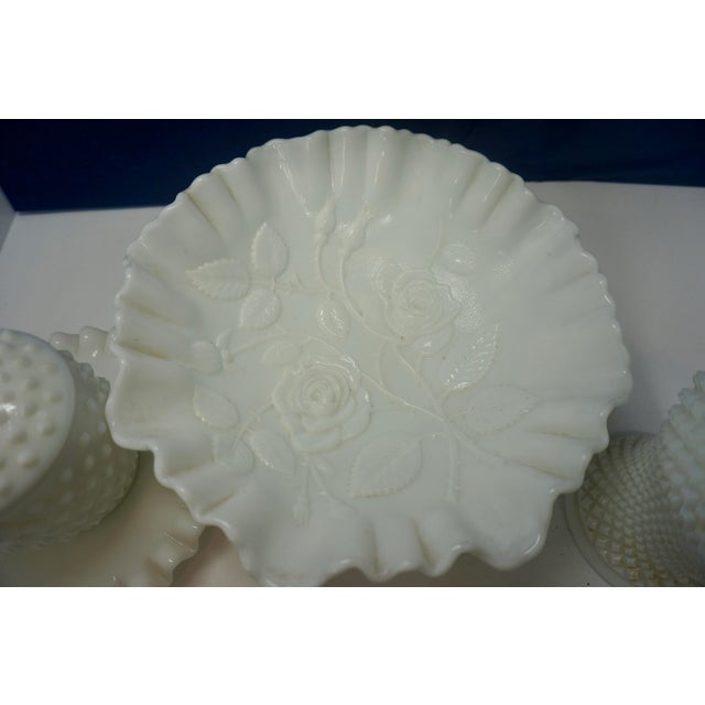 Farmhouse Vintage Milk Glass Showcase Collection - 5-Piece Coordinating Lot For Sale - Image 3 of 6