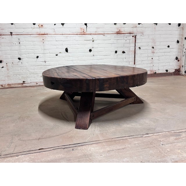 Vintage Brutalist Wabi-Sabi Round Oak Coffee Table, 1950s For Sale - Image 6 of 8