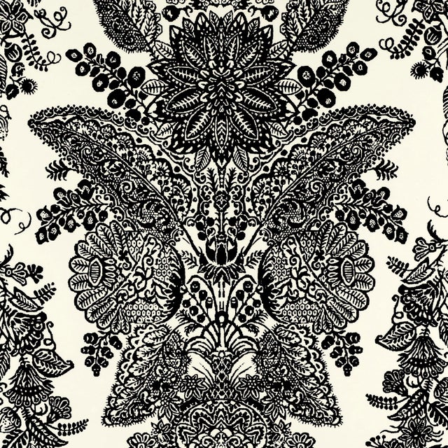 Contemporary Sample - Schumacher Lace Wallpaper in Black & Ivory For Sale - Image 3 of 3