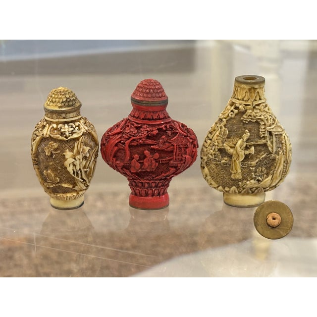 Vintage Chinese / Chinoiserie Style Relief Decorated Snuff Bottles - Set of 3 For Sale - Image 11 of 11