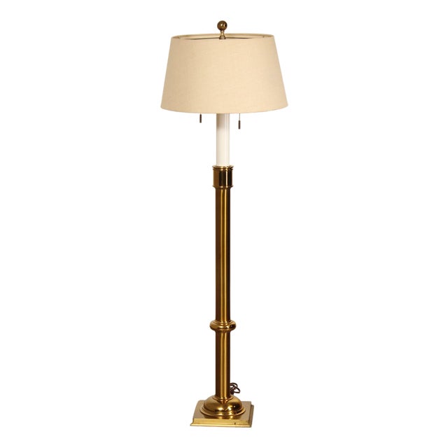 Vintage Brass Floor Lamp With Shade For Sale