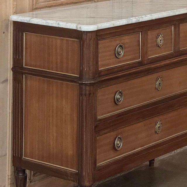 Antique French Louis XVI Mahogany Commode With Carrara Marble For Sale - Image 10 of 16
