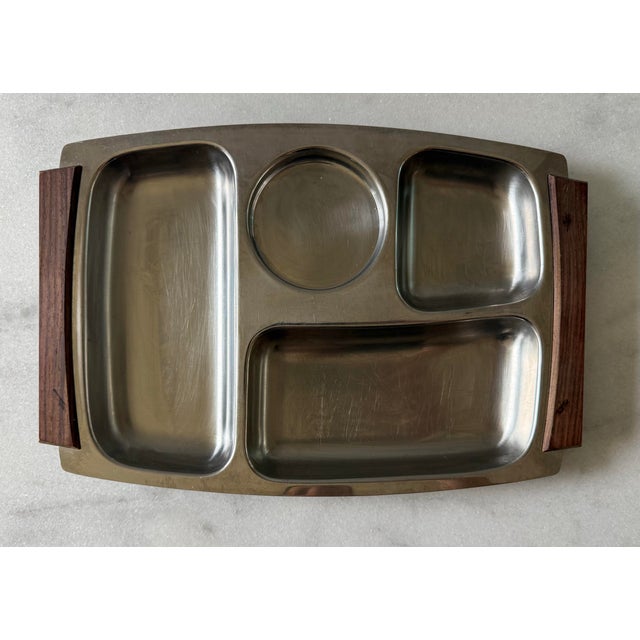 Mid-Century Modern Set of 6 Vintage 1970s Stainless and Rosewood Trays For Sale - Image 3 of 9