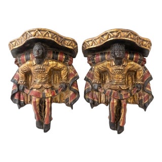 Vintage Venetian Style Polychrome Figural Wall Brackets - A Pair For Sale