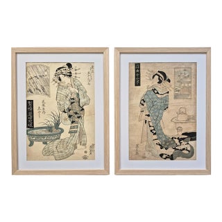 Set of 2 Edo Era (Ca 1825) Japanese Woodblock Prints of Bijin-Ga / Geisha by Keisai Eisen – Newly Framed For Sale