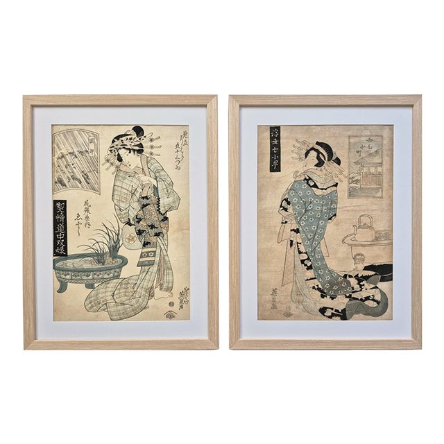 Set of 2 Edo Era (Ca 1825) Japanese Woodblock Prints of Bijin-Ga / Geisha by Keisai Eisen – Newly Framed For Sale