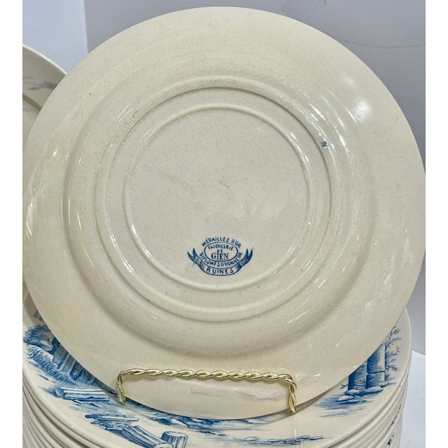 French Faience Plates by Gien, Architectural Ruins Faience, Set of 18 For Sale - Image 10 of 10
