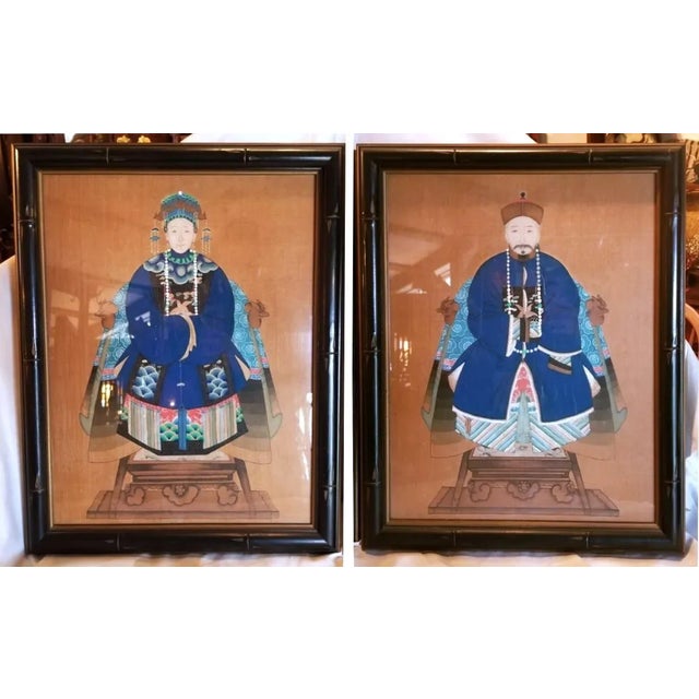 1930s Pair of Chinese Ancestorial Portrait Paintings, Framed For Sale - Image 9 of 9