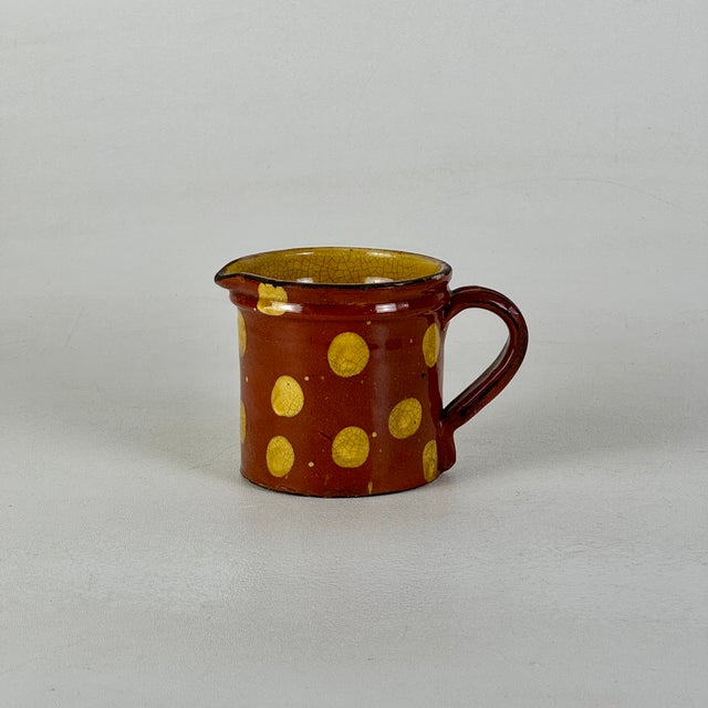 French Antique 19th Century French Hand Painted Polkadot Pitcher in Caramel Brown, 4" H For Sale - Image 3 of 9