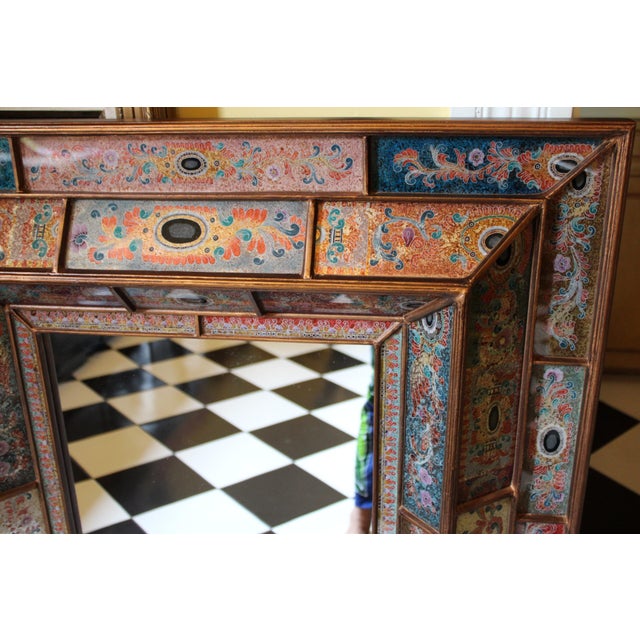 Stunning Large Hand-Made Reverse Painted Glass Paneled Mirror by Artist Robert Weiss, Peru For Sale - Image 11 of 14