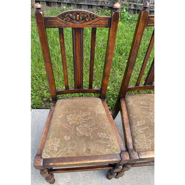 Wood Antique Early 20th Century Carved Oak Jacobean Revival Side Dining Chairs-Set of 4 For Sale - Image 7 of 12