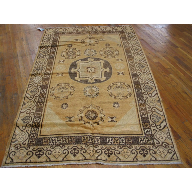Early 20th Century Central Asian Chinese Khotan Carpet 4'8" x 7'7" - 142 x 231 Antique Khotan Small Scatter Size Wool Rug,...
