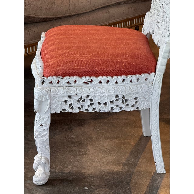 Late 19th Century Pair of Painted White Burmese Carved Side Chairs For Sale - Image 10 of 14