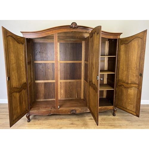 Vintage French Louis XVI Style Carved Oak 3-Door Armoire For Sale - Image 11 of 13