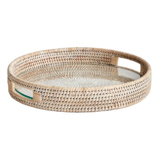 Burma Rattan Round Serving Tray For Sale