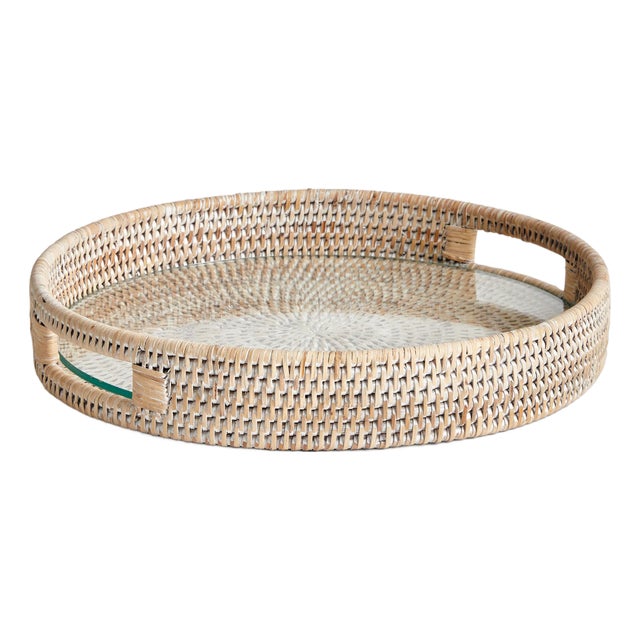 Burma Rattan Round Serving Tray For Sale