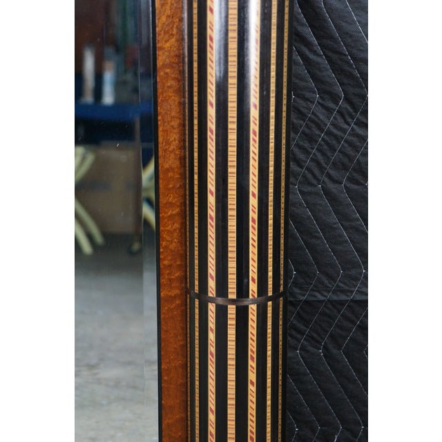 Large Neoclassical Style Ebonized & Burl Wood Wall Mirror With Marquetry Inlay For Sale - Image 4 of 12