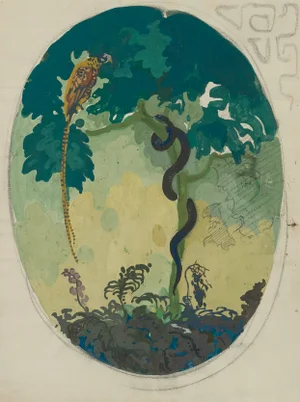 M. Wiegand, the Snake and the Pheasant, 20th Century, Gouache