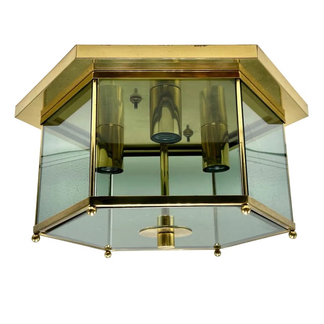 Modernist Smoked Glass Brass Ceiling Lamp attributed to Luigi Colani for Jsb, 1970s For Sale