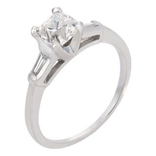 Mid Century Gia 1.00 Carat Old Mine Cut Diamond 14k White Gold Engagement Ring, Size 7 For Sale