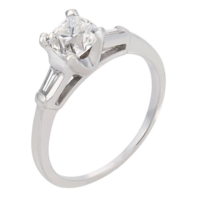 Mid Century Gia 1.00 Carat Old Mine Cut Diamond 14k White Gold Engagement Ring, Size 7 For Sale