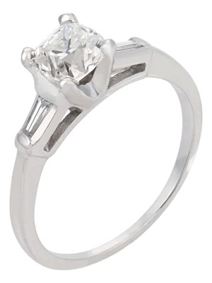 Mid Century Gia 1.00 Carat Old Mine Cut Diamond 14k White Gold Engagement Ring, Size 7