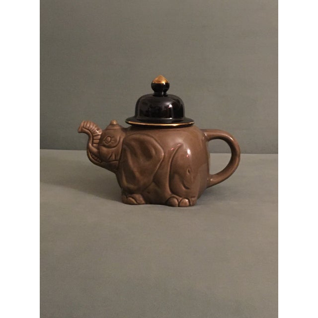 1960s 1960s Grey & Black Ceramic Elephant Teapot For Sale - Image 5 of 6