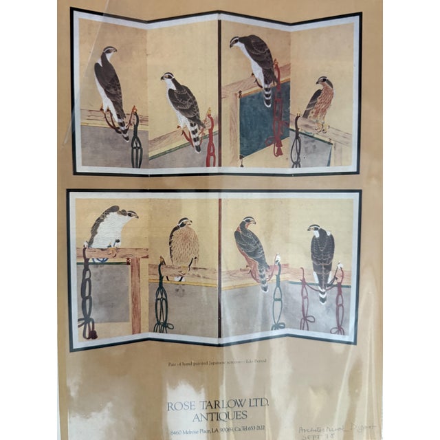 Pair Antique Japanese Edo Falcon Hawk Birds of Prey Takagari Screens 1880 For Sale - Image 18 of 18