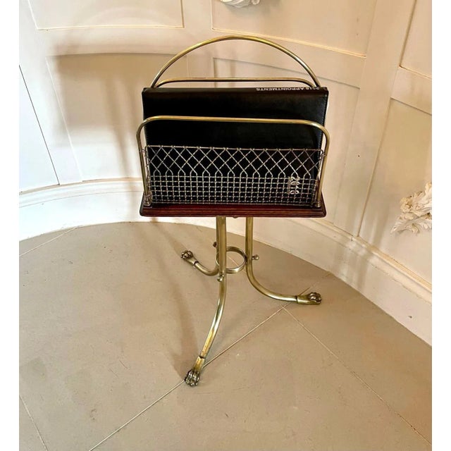 ​​Antique Victorian Brass and Mahogany Revolving Magazine Stand For Sale - Image 10 of 13
