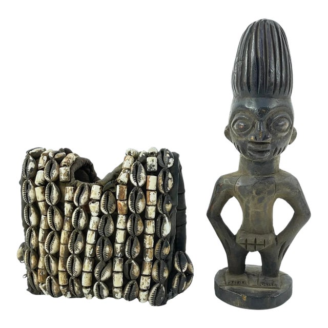Early 20th Century Yoruba Ibeji Figure with Cowrie Shell Vest Nigeria For Sale