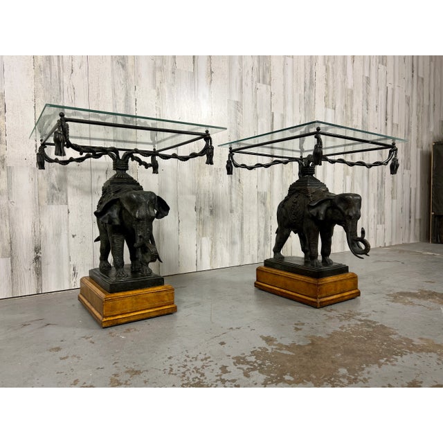 Bronze Elephant Mounted on Leather Base Side Table For Sale In Dallas - Image 6 of 12