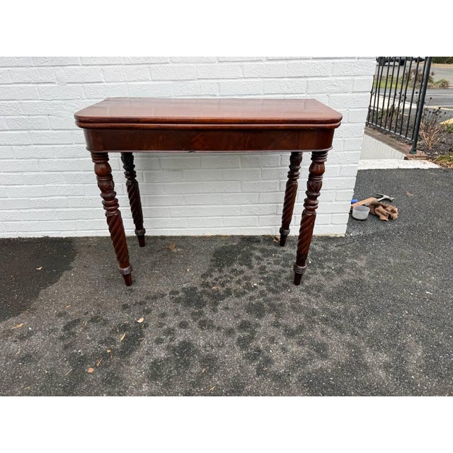 Antique American Empire style Top Game Table or Console Table with flame mahogany skirt Well made. Sturdy Circa late 19th...