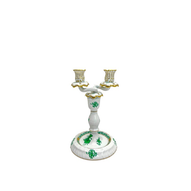 Handpainted Apponyi Green 7915 Double Candleholder from Herend, Hungary, 1960s For Sale - Image 10 of 10