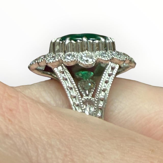 Metal Platinum Certified 6.36 Carat Emerald and Diamond Ring, Size 6.25 For Sale - Image 7 of 8