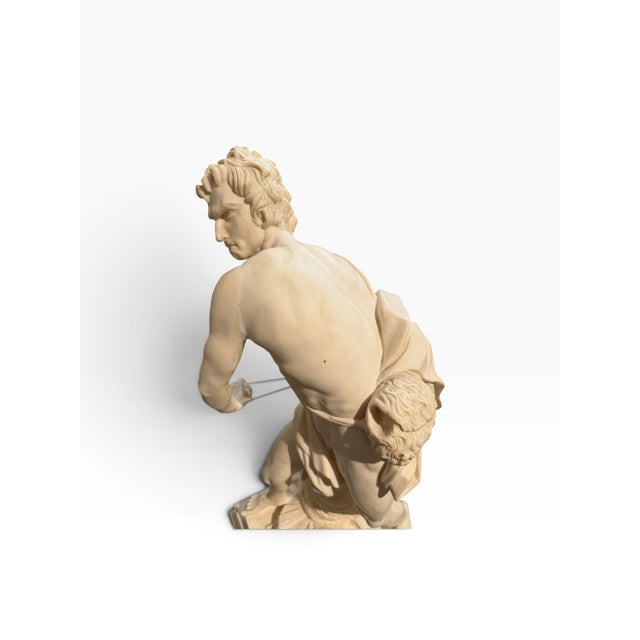 Mid-Century Italian Alabaster Replica of Bernini’s David Sculpture by A. Santini For Sale - Image 9 of 10