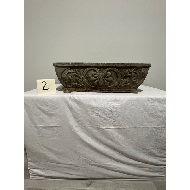 French Vintage 1950s Rectangular Concrete Planters /Set, A Pair For Sale - Image 3 of 10