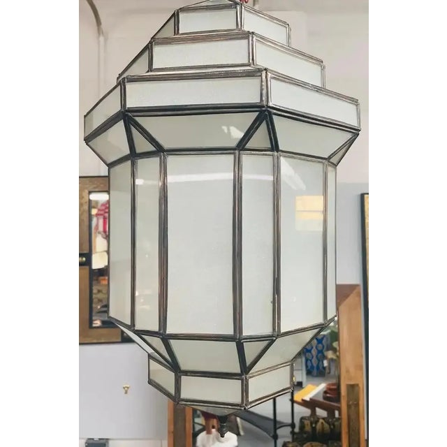 Art Deco Art Deco Style White Milk Glass Handmade Chandelier, Pendant or Lantern For Sale - Image 3 of 12