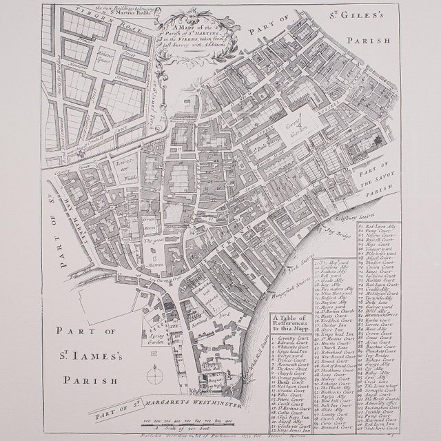 Vintage 18th Century Street Map, London, St Martins in the Field, Cartography For Sale - Image 4 of 11