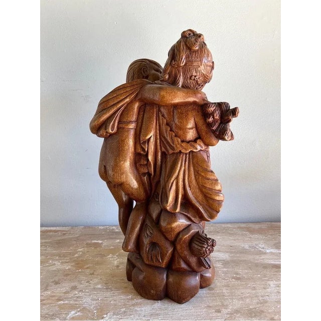 French French Walnut Carved Figuritive Sculpture of Boy & Girl For Sale - Image 3 of 9