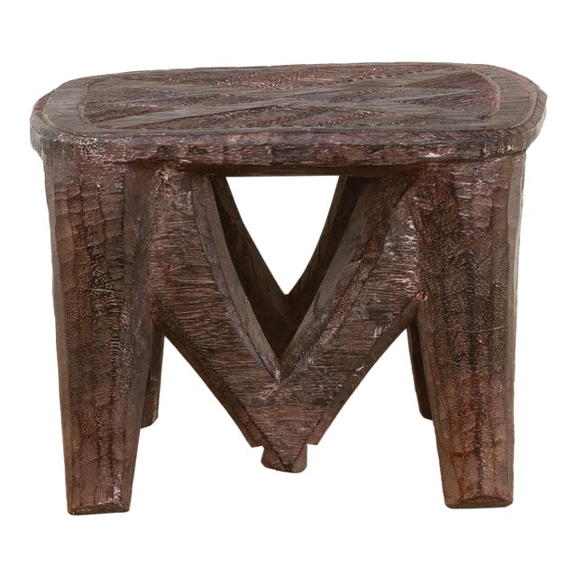 Carved Nupe Stool, Geometric Grace For Sale
