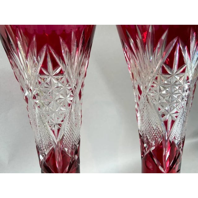 Pair of Vintage Bohemian Cut Crystal Vases, First Half of 20th Century For Sale - Image 10 of 11
