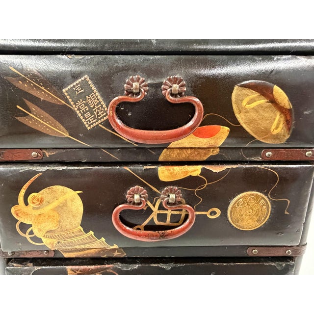 Late 19th Century Antique 1895 Meiji Period Japanese Miniature Black Lacquer Tansu Chest Jewelry Box For Sale - Image 5 of 11