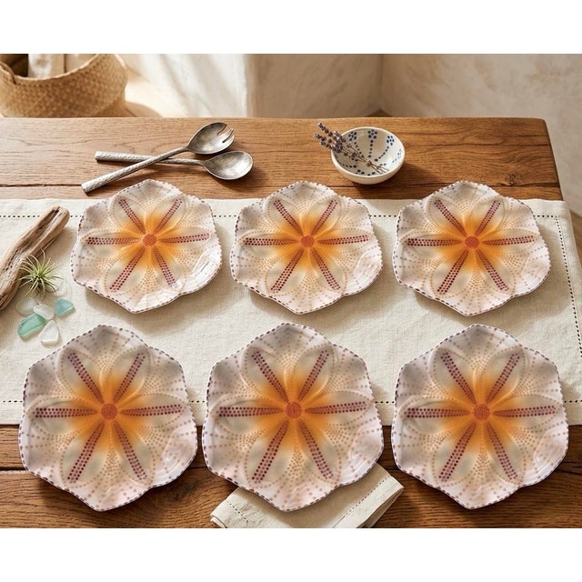 Orange Vintage South African Hand-Painted Ceramic Sea Urchin / Pansy Shell Platters - Set of 6 For Sale - Image 8 of 12