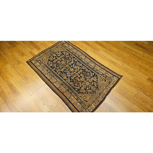 Antique Persian Malayer Area Rug, Hand-Knotted Wool, Geometric Pattern, 4x7, Navy & Ivory For Sale - Image 4 of 16