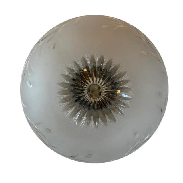 1920s Circa 1920’s Rare Wheelcut Frosted Glass Ceiling Light Fixture For Sale - Image 5 of 6