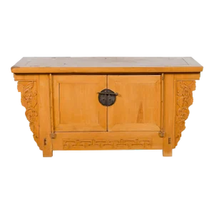 19th Century Qing Dynasty Period Chinese Elm Wood Carved Butterfly Sideboard