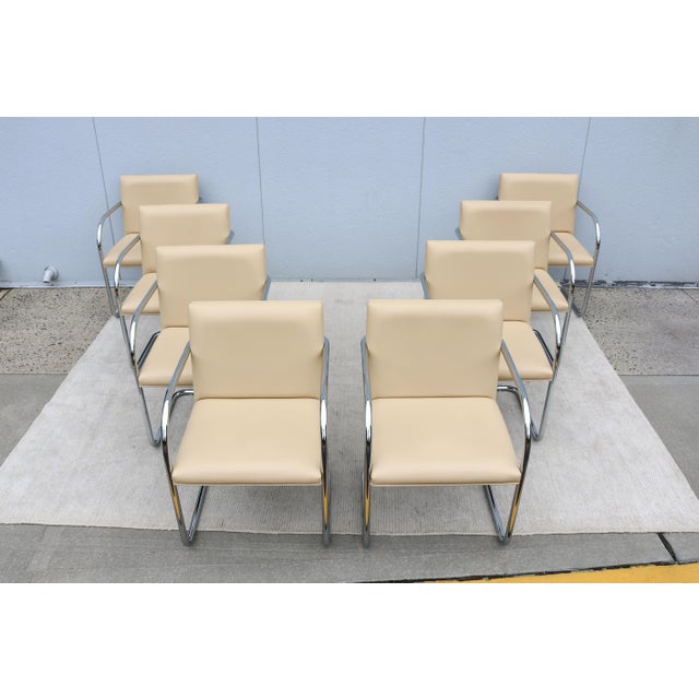 Bauhaus Ludwig Mies Van Der Rohe Brno Tubular Chairs in Beige Leather by Gordon, Set of 8 For Sale - Image 3 of 18