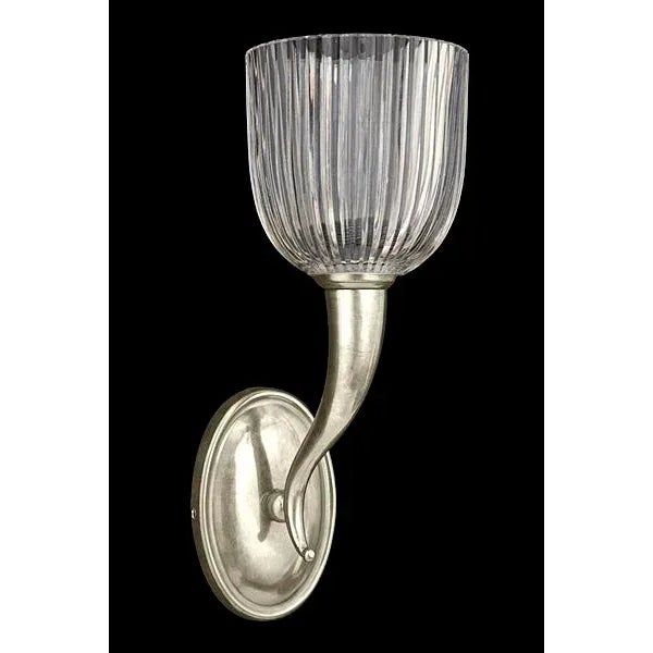 Olympia Uno - Art Deco-style 1-light wall sconce with convex oval ridged backplate and tapered cornucopia arm. cut glass...